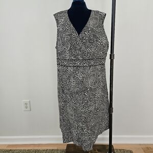 Croft & Barrow Sleeveless Dress 3X Black & White Floral Print Pockets Stretch